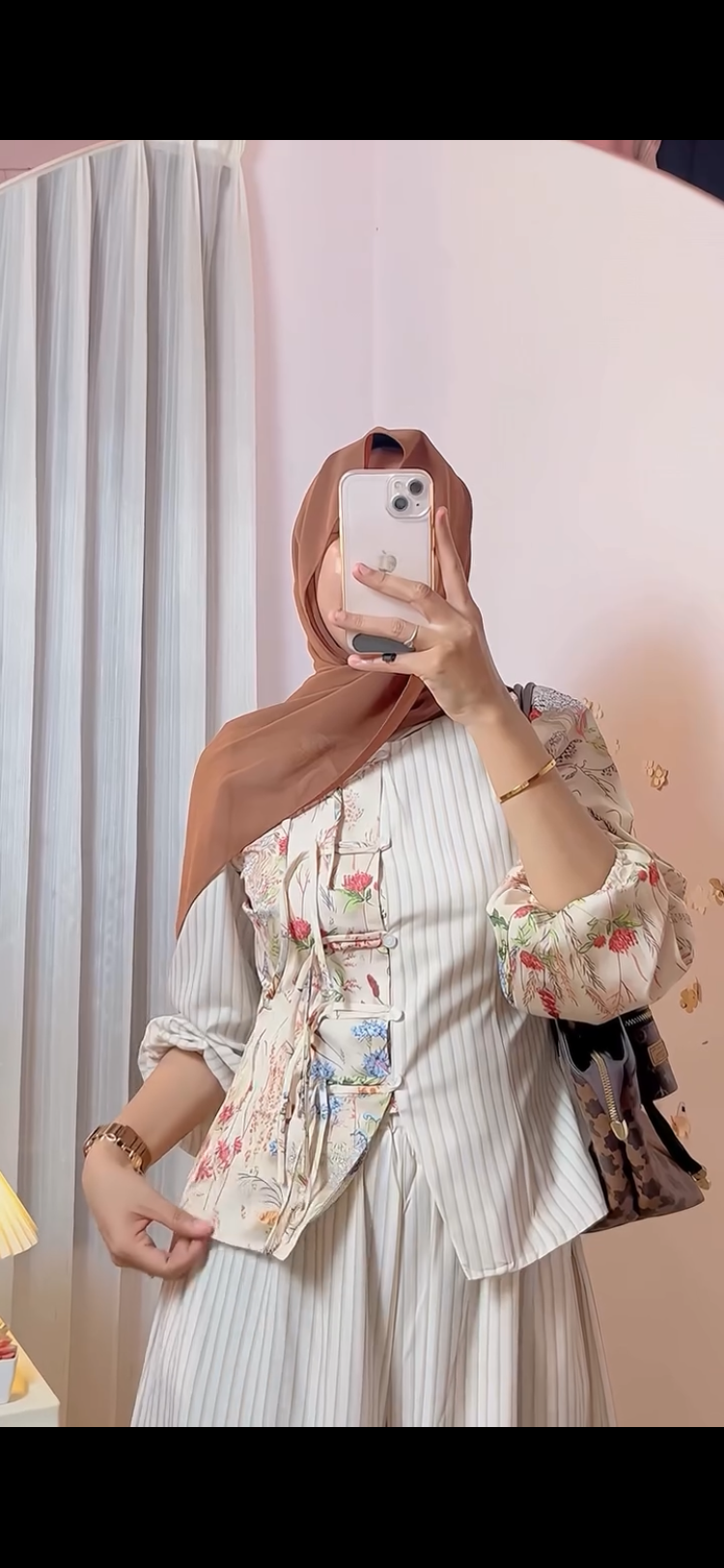 LINEN CORD SKIRT WITH FLORAL VEST SHIRT