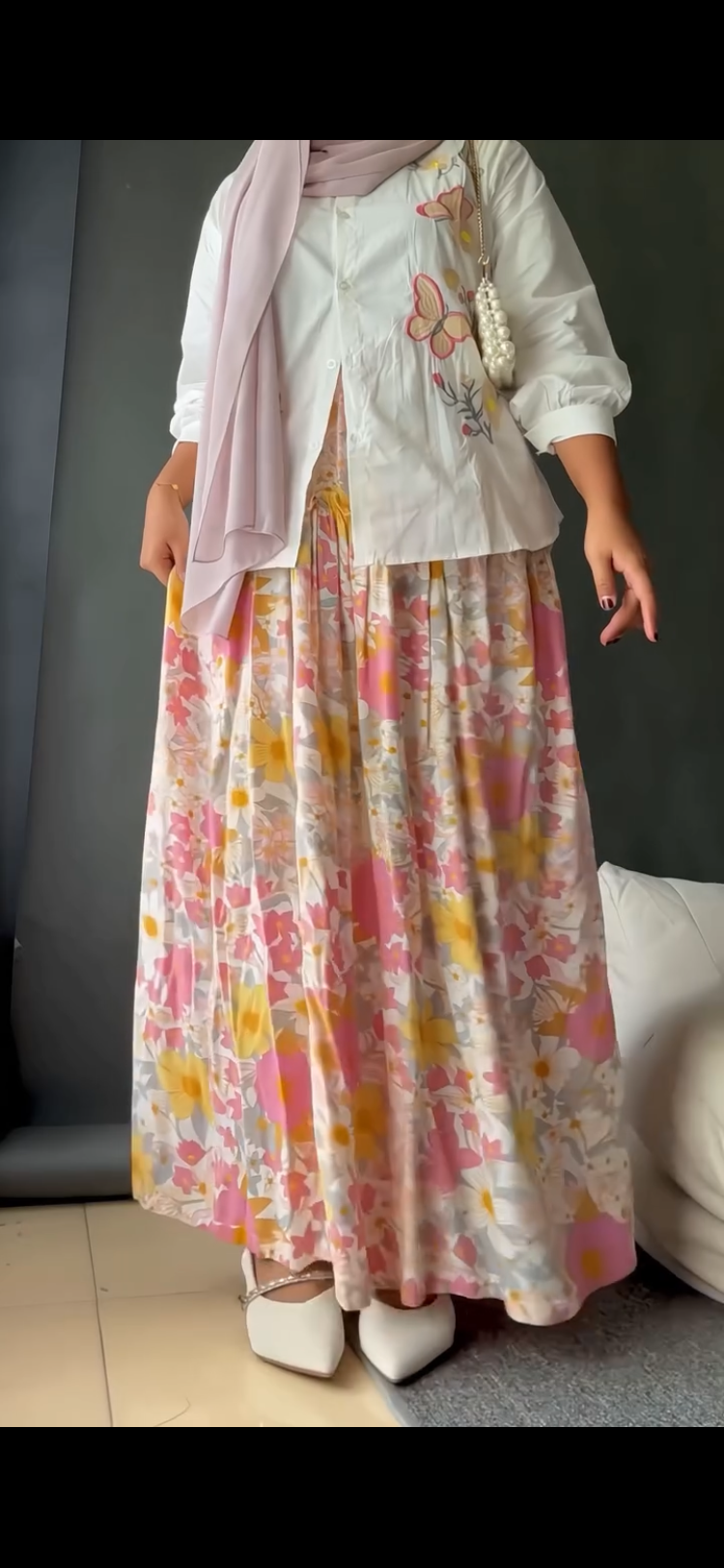 FLORAL SKIRT WITH EMBROIDERED SHIRT SET