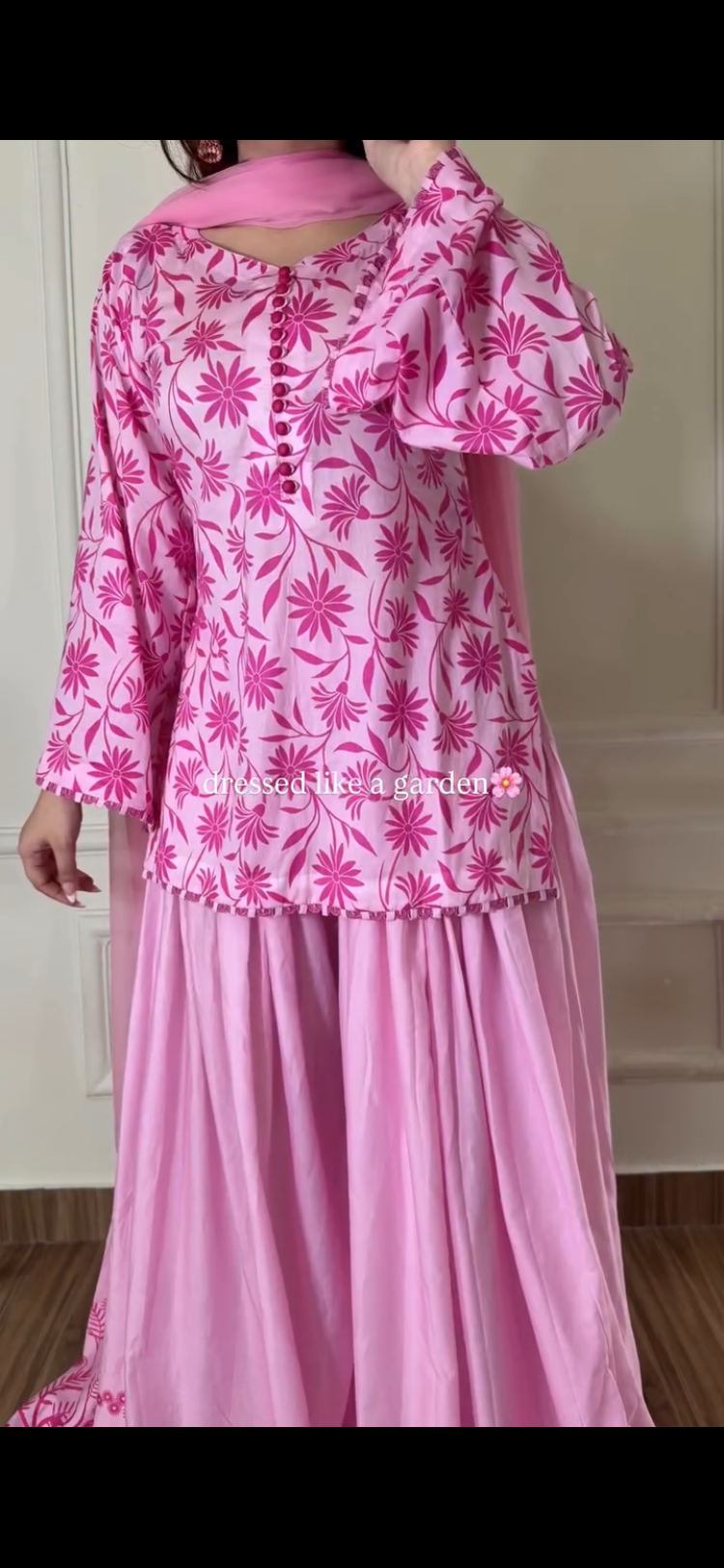 Pink Floral Gharara Set