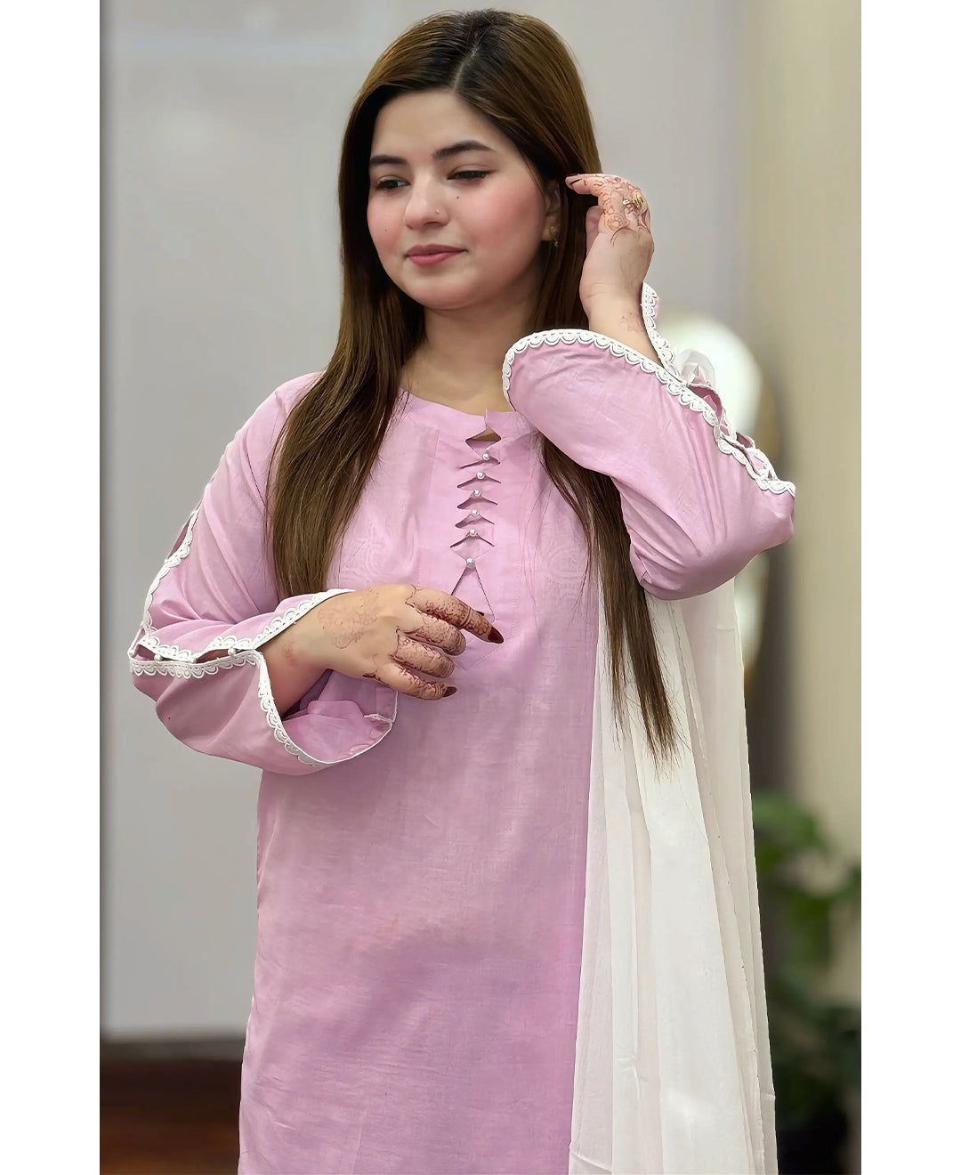 Zigzag pearl baby pink lawn 3pc