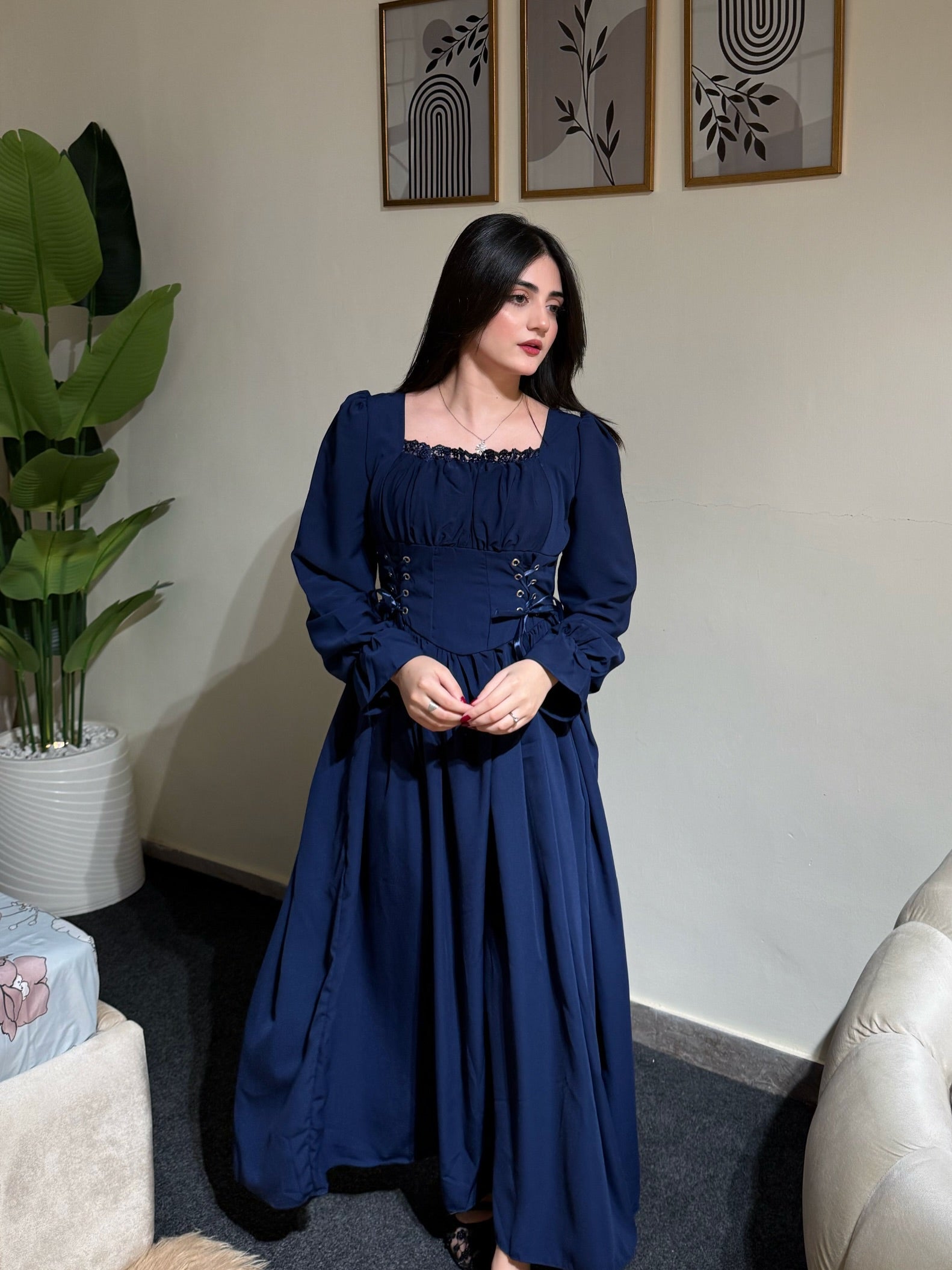 Navy blue cordet maxi dress
