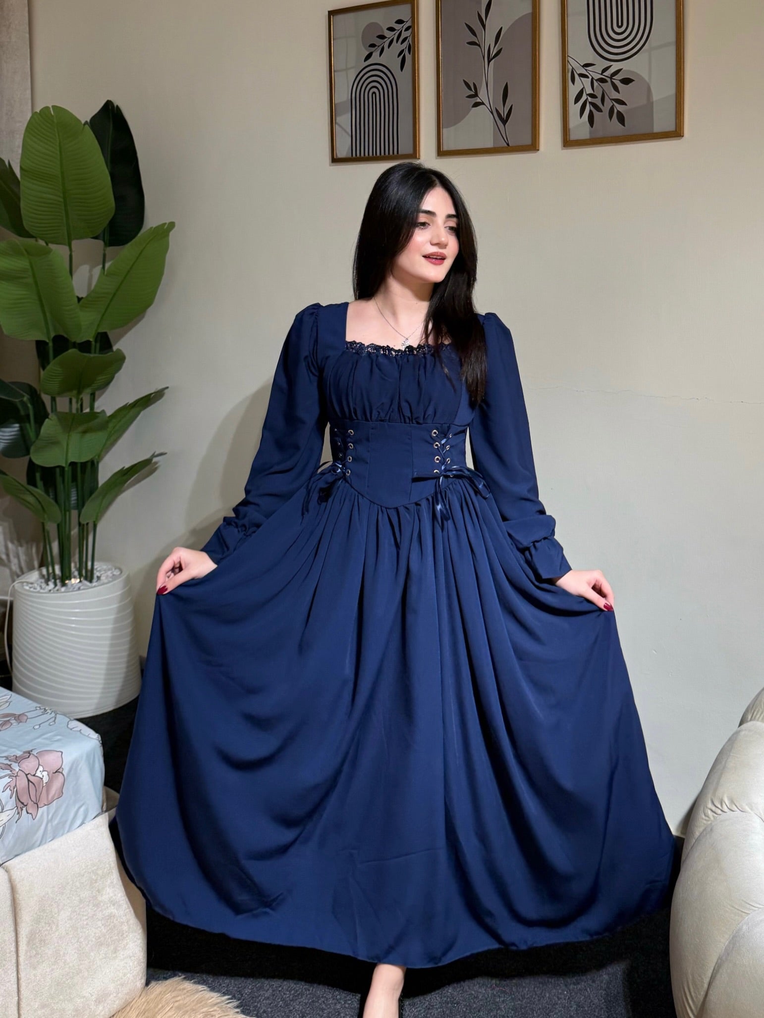 Navy blue cordet maxi dress