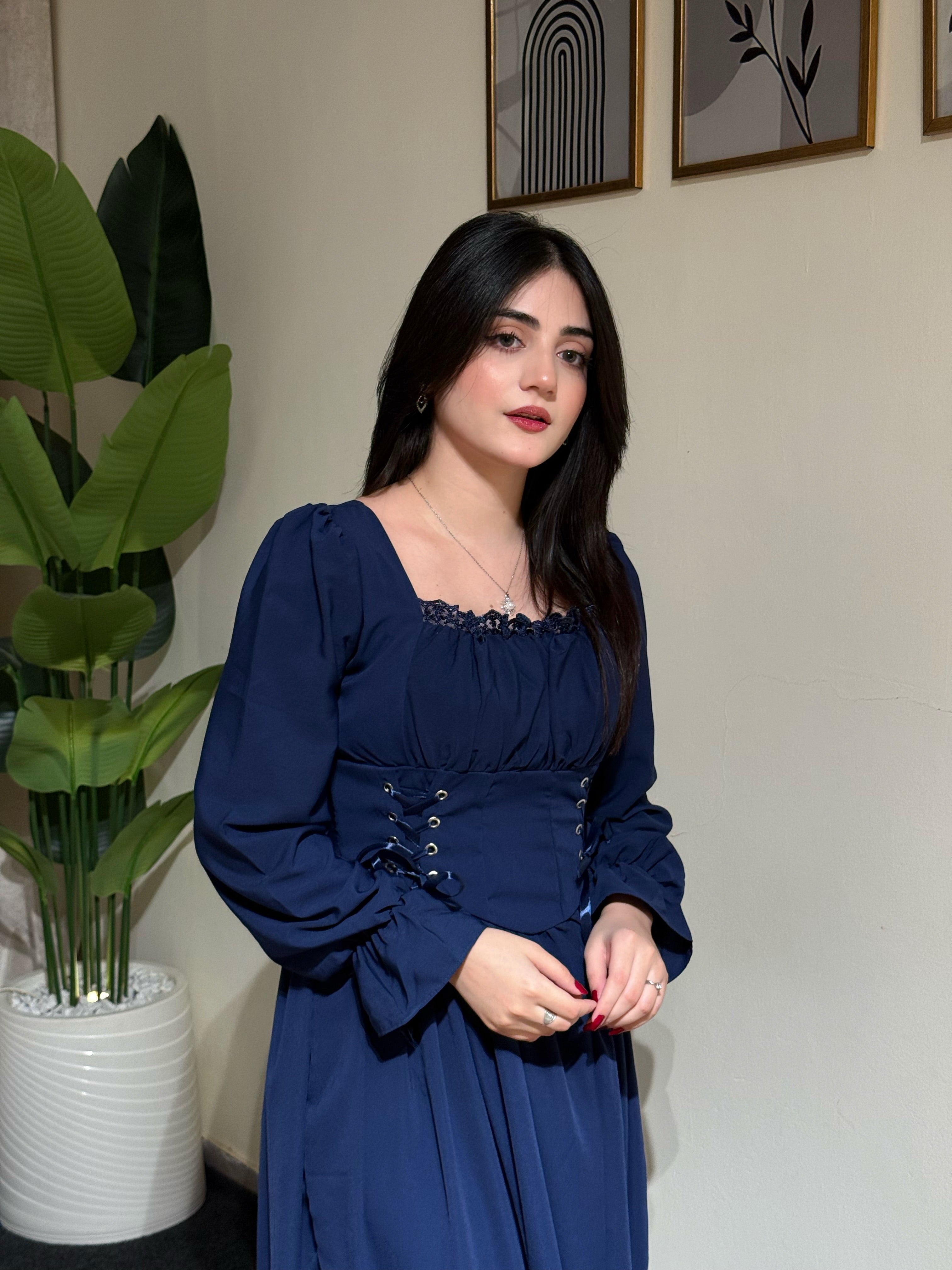 Navy blue cordet maxi dress