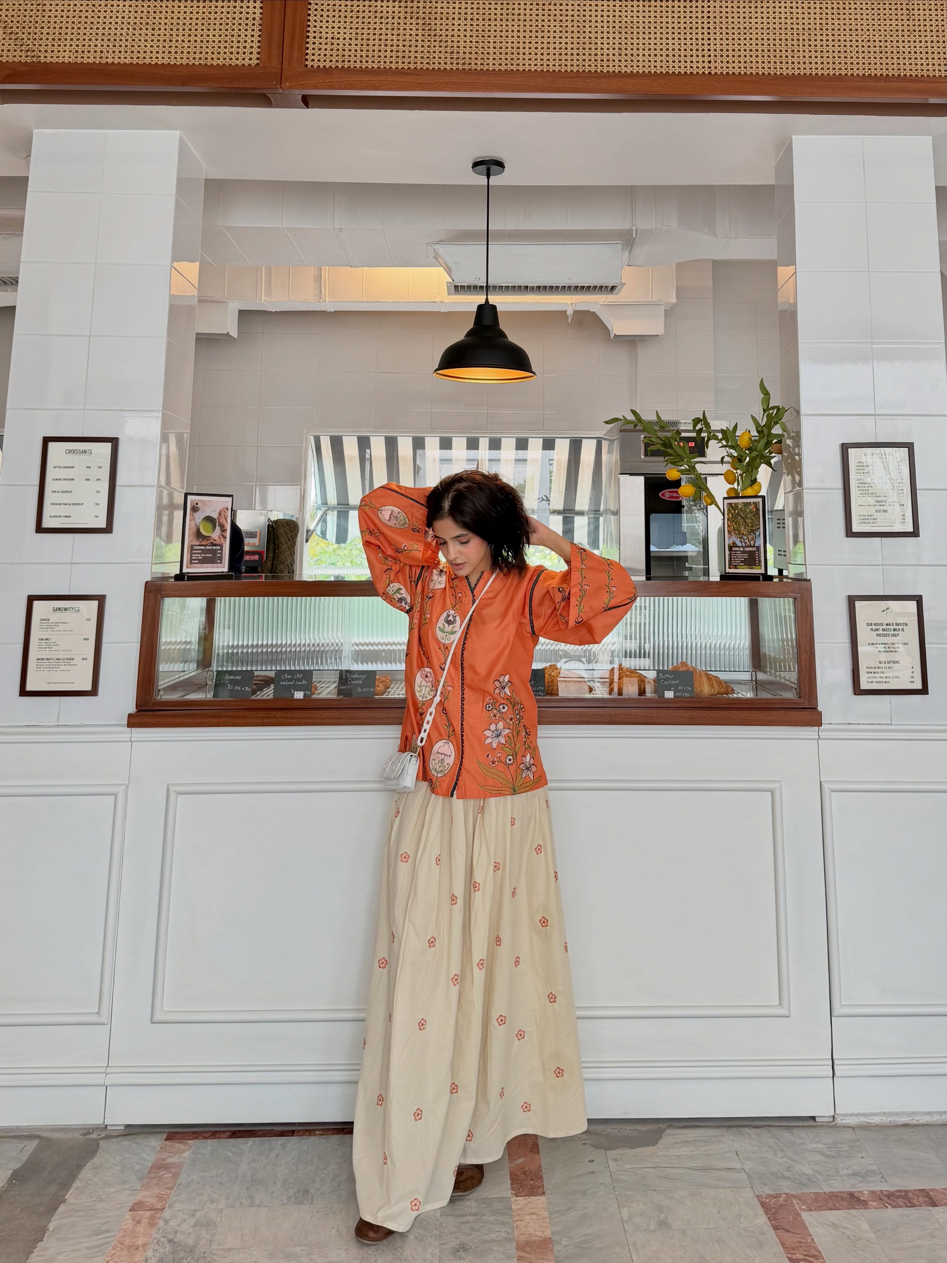 Printed  Short Shirt With Long Embroidered Skirt