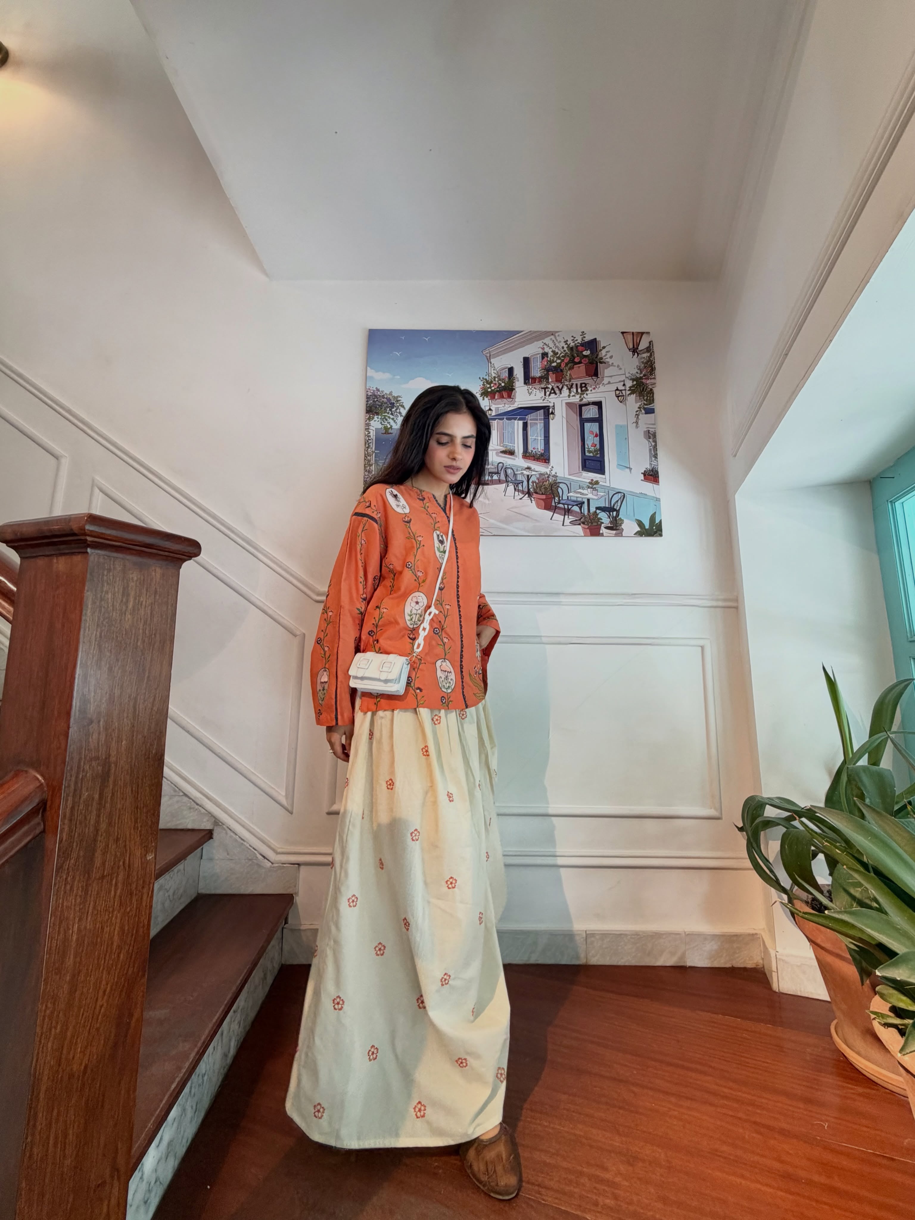 Printed  Short Shirt With Long Embroidered Skirt