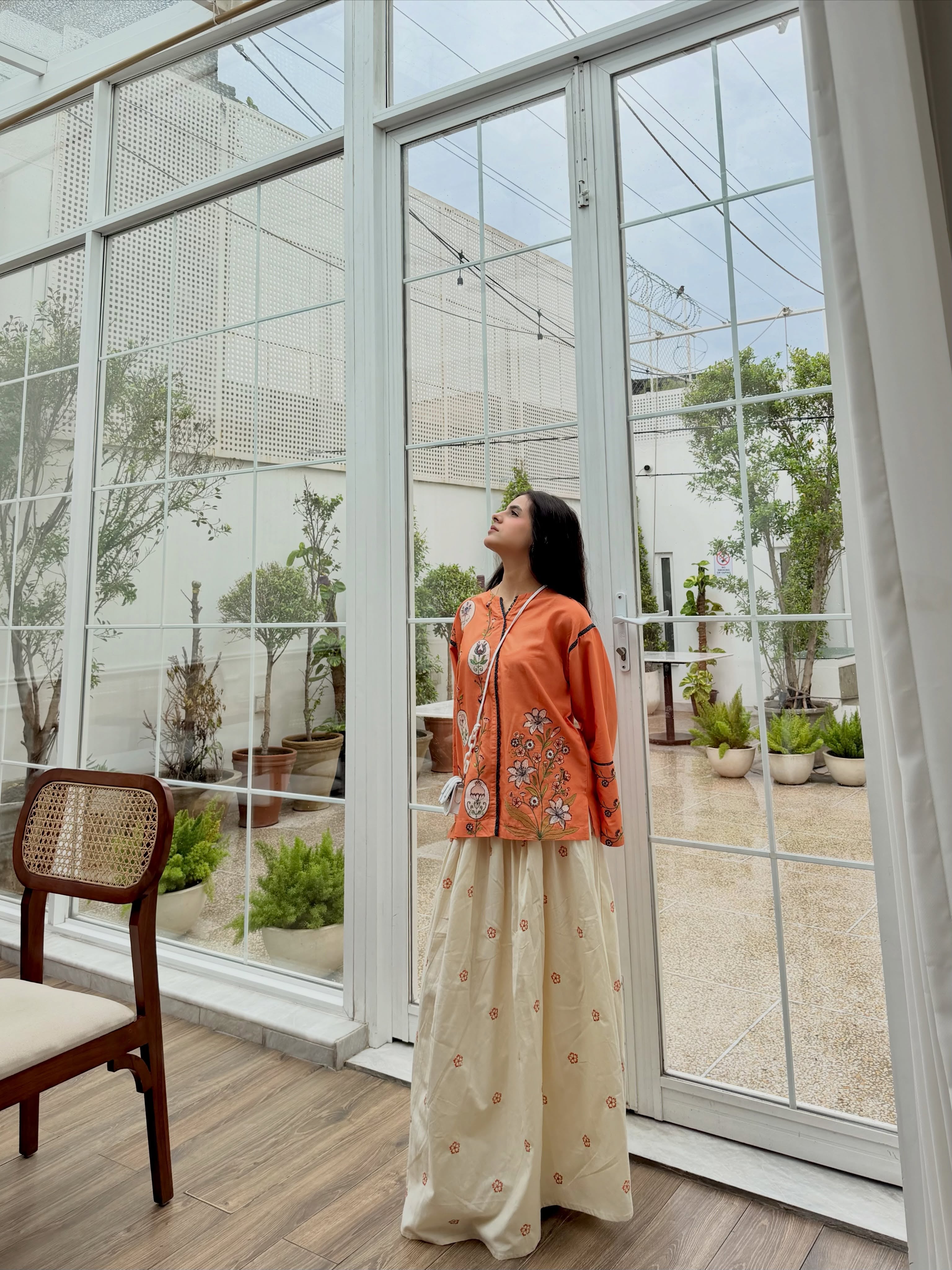 Printed  Short Shirt With Long Embroidered Skirt