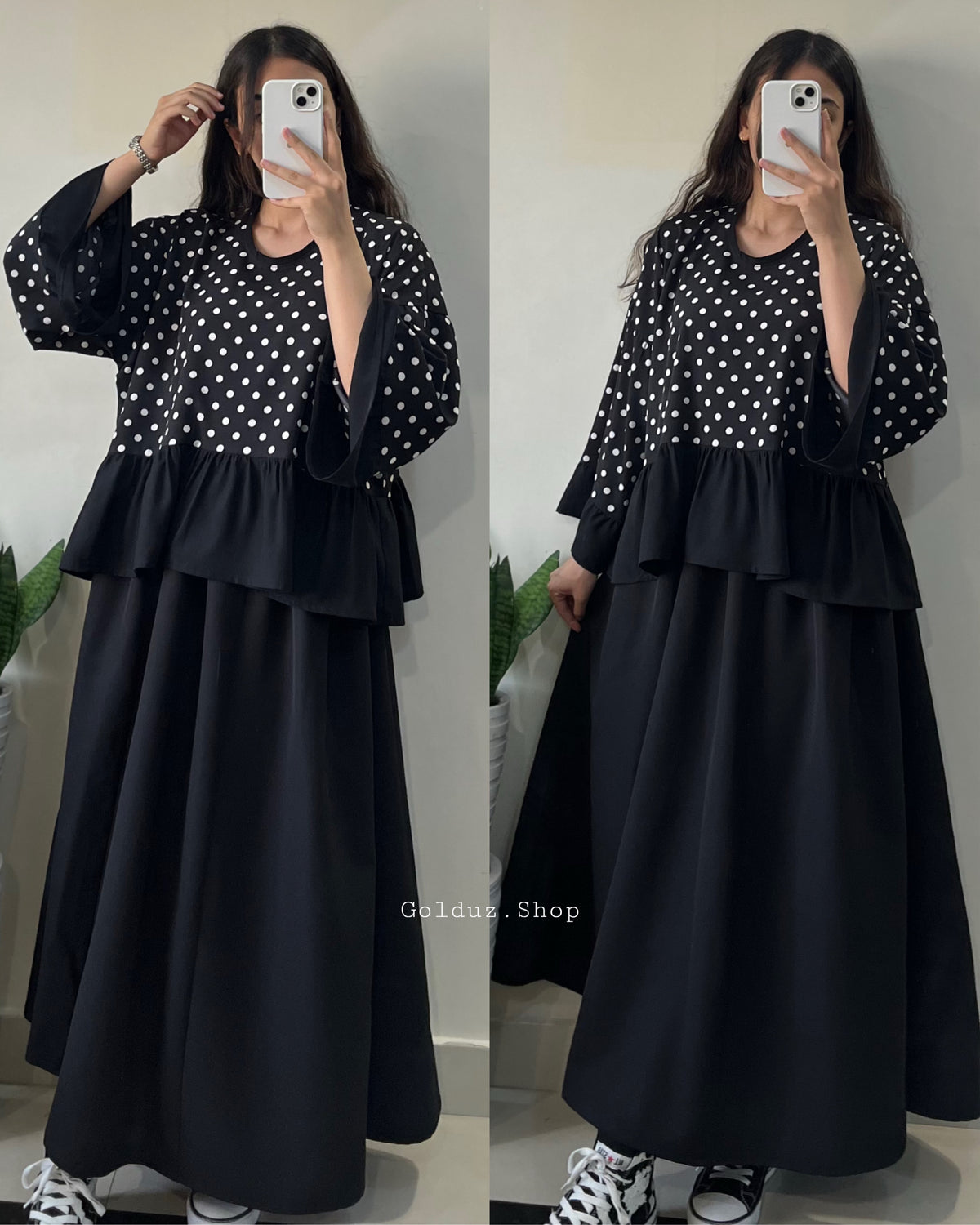 Black dot bell sleeve coord