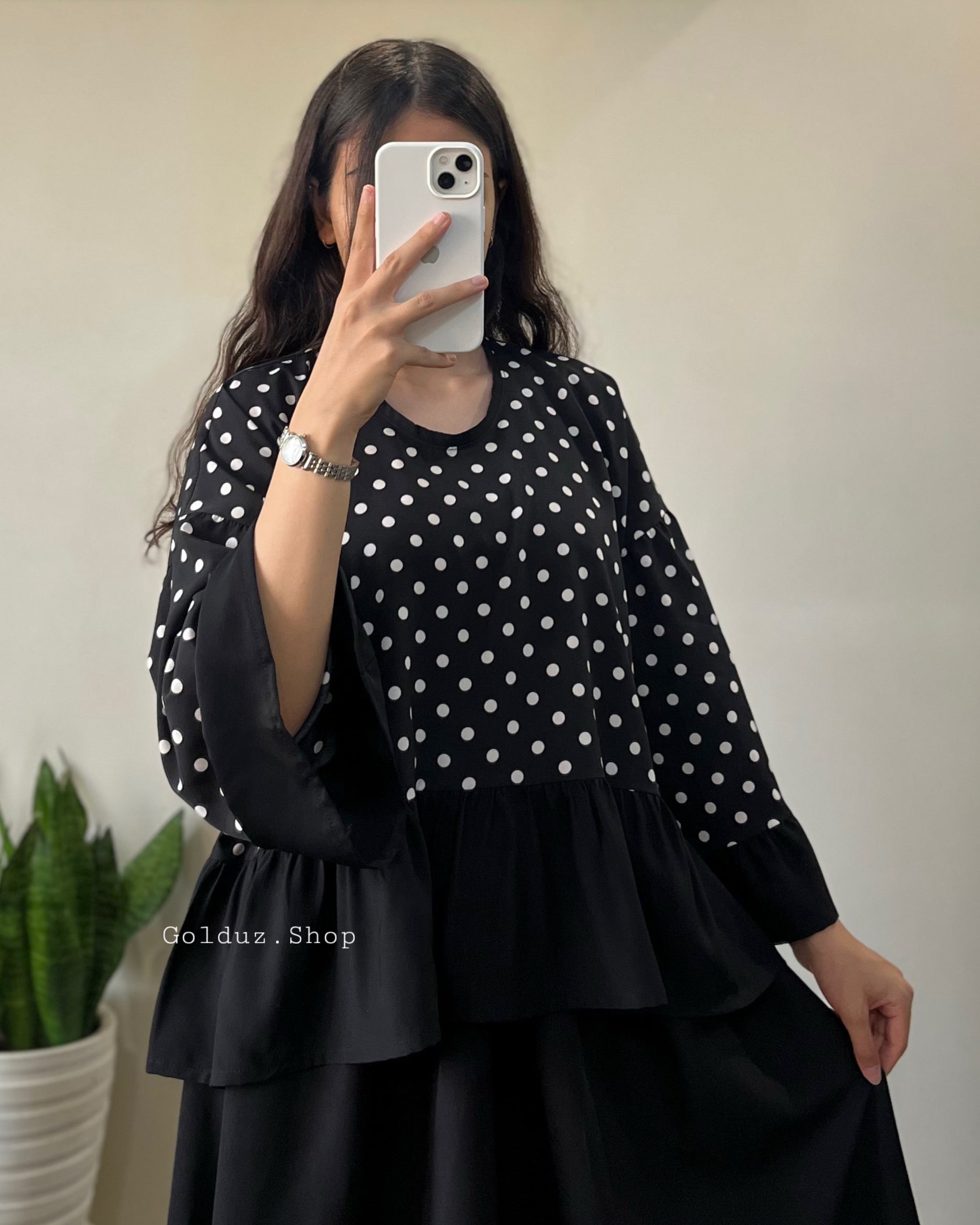 Black dot bell sleeve coord
