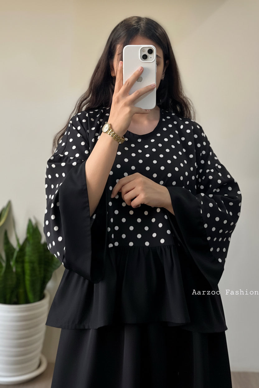 Black dot bell sleeve coord