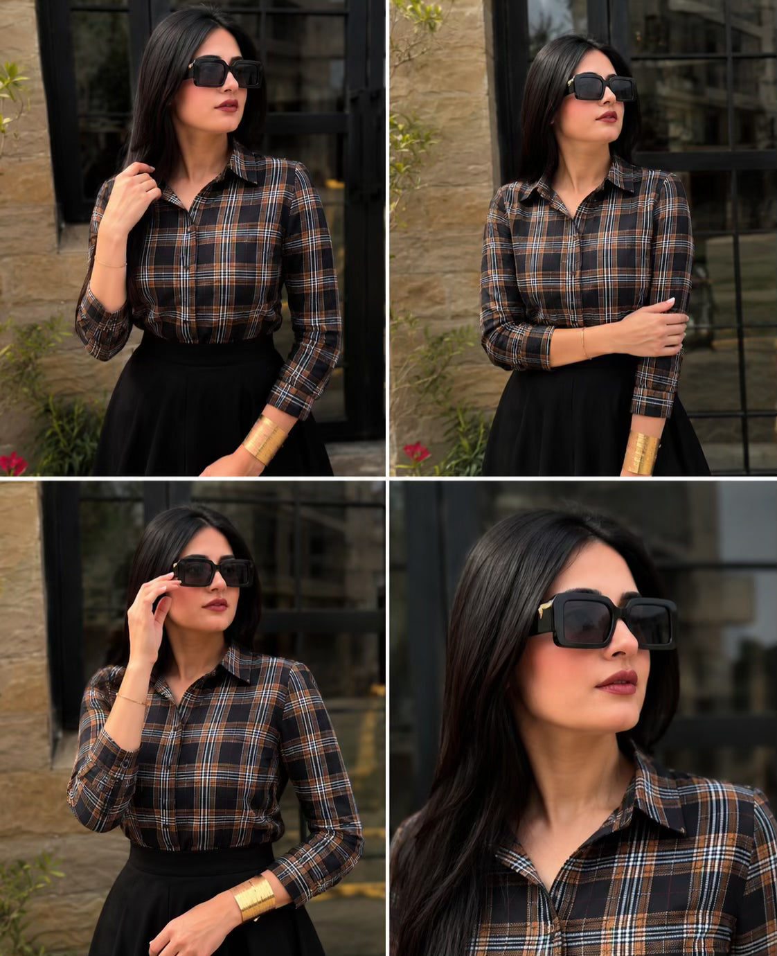 Print button down shirt with extra flair skirt