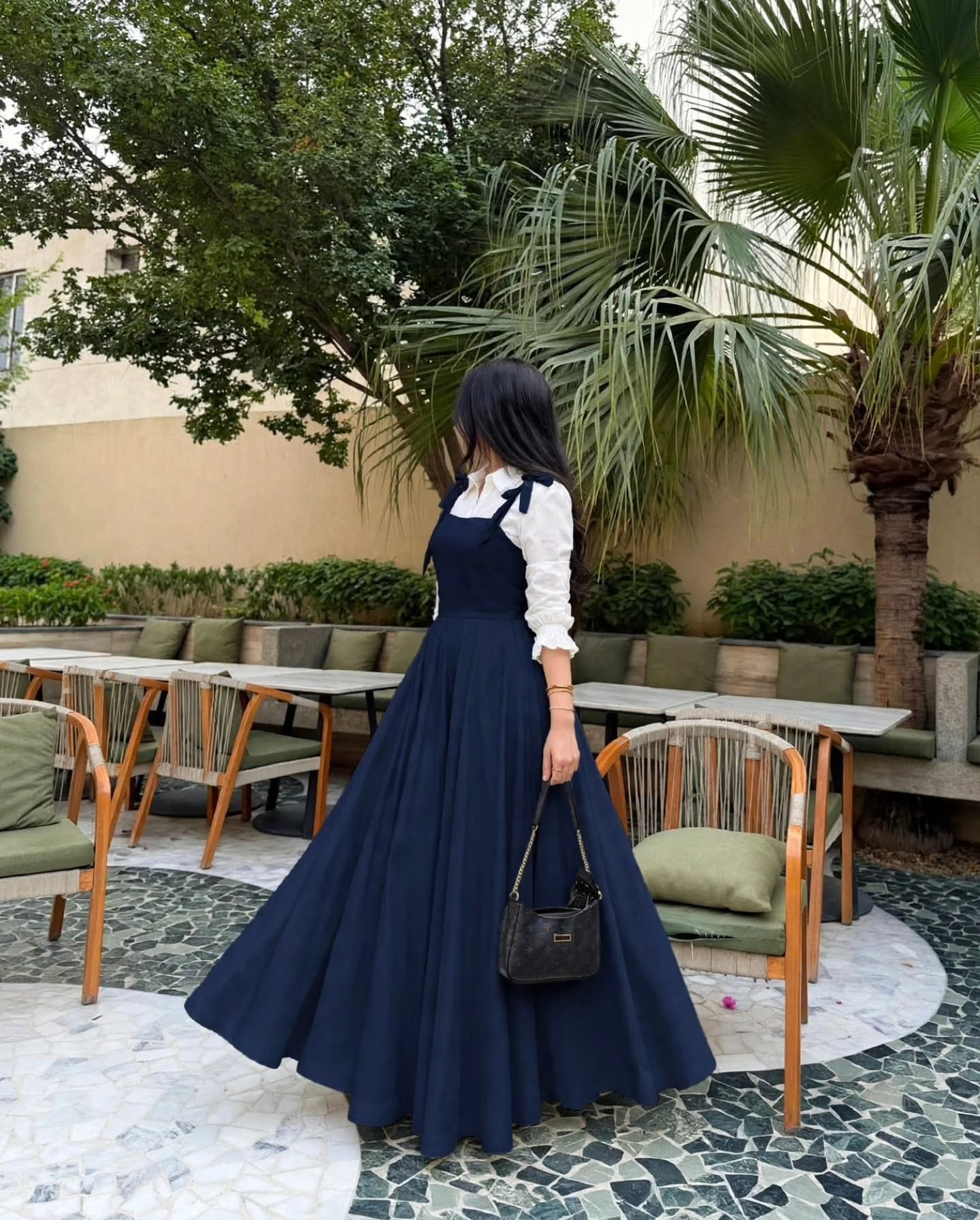 White shirt + pinafore maxi set