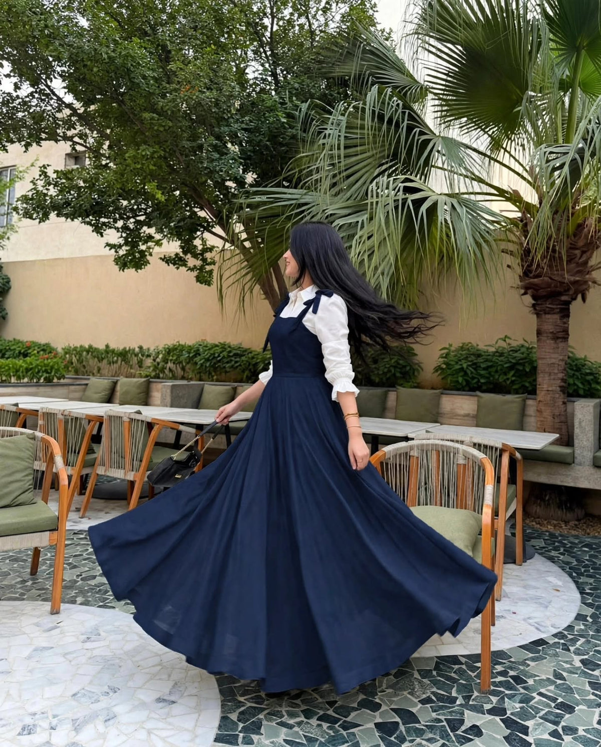 White shirt + pinafore maxi set