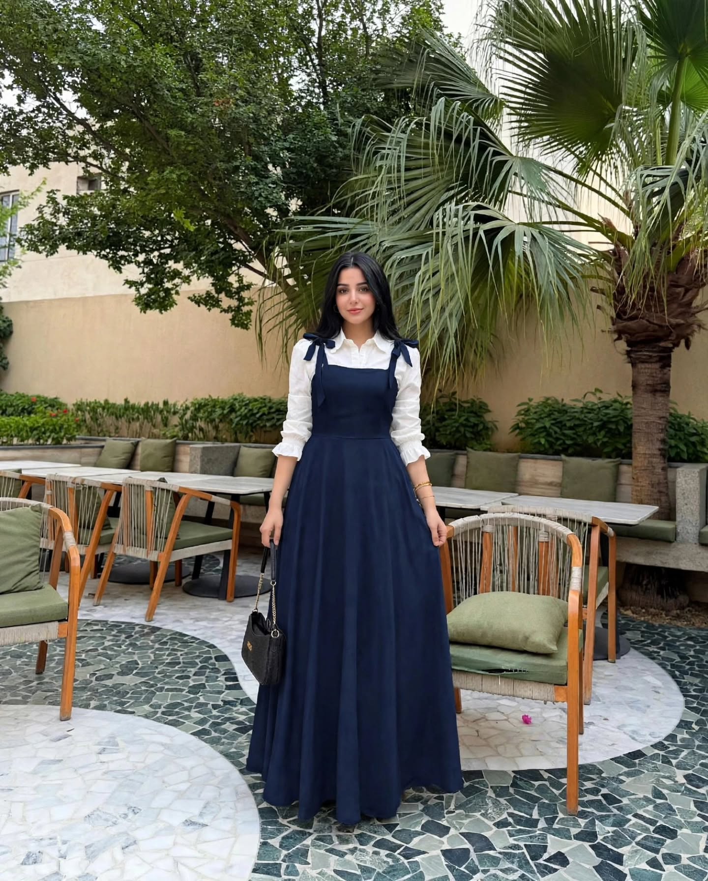 White shirt + pinafore maxi set