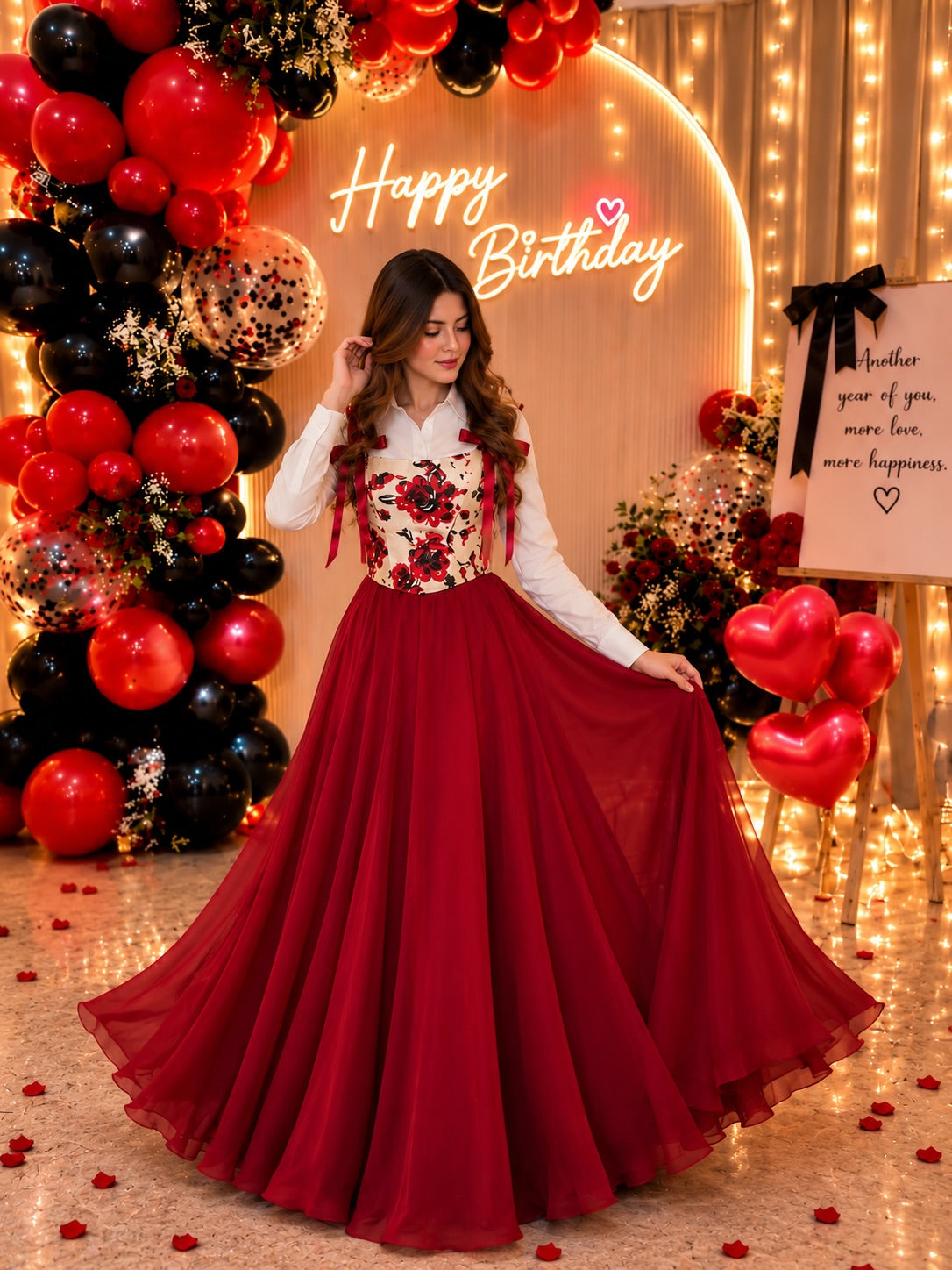 Floral print corset with extra flair skirt