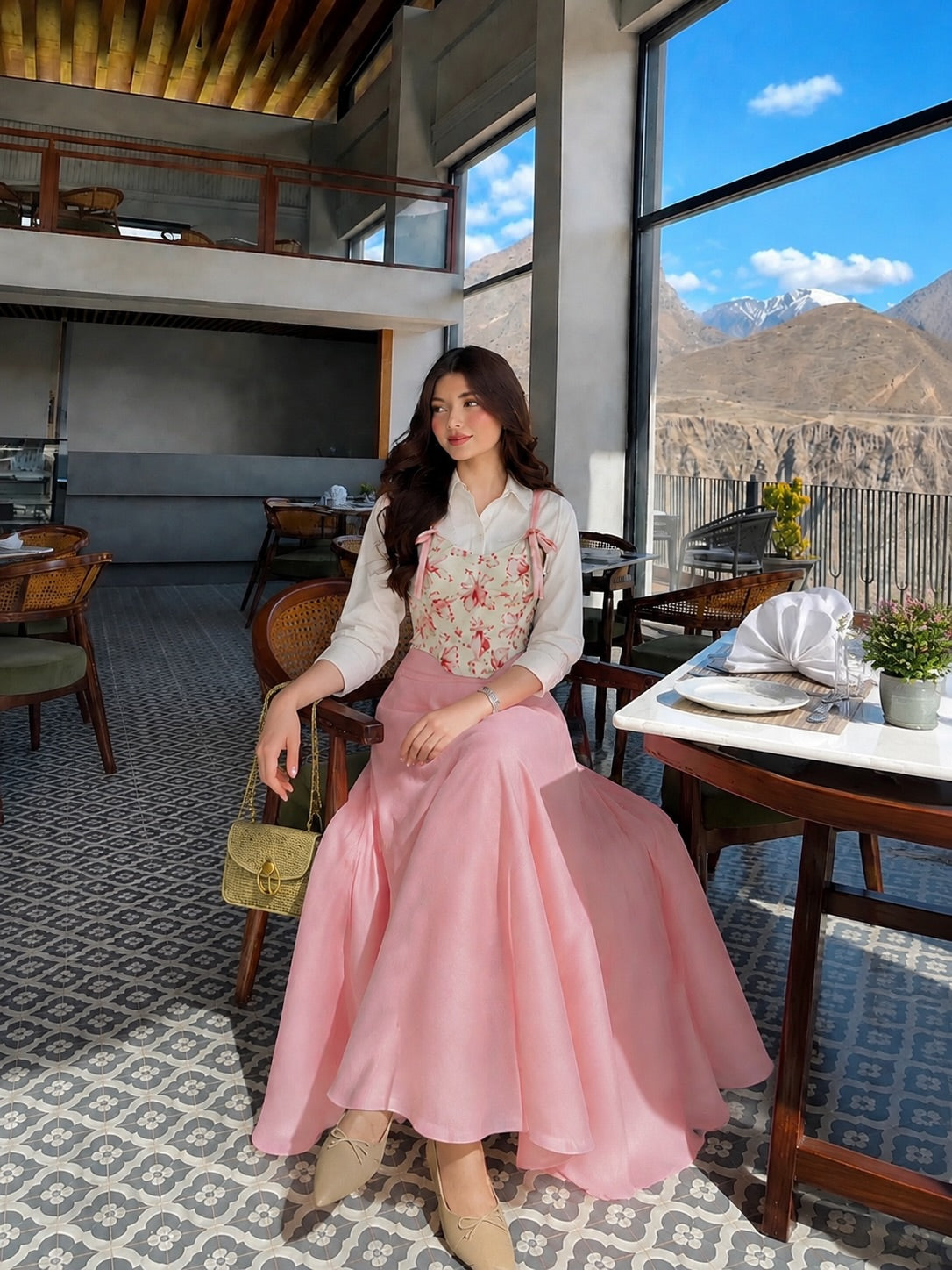 Floral print corset with extra flair skirt