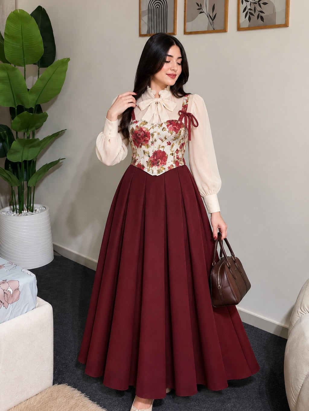 Floral print corset with extra flair skirt