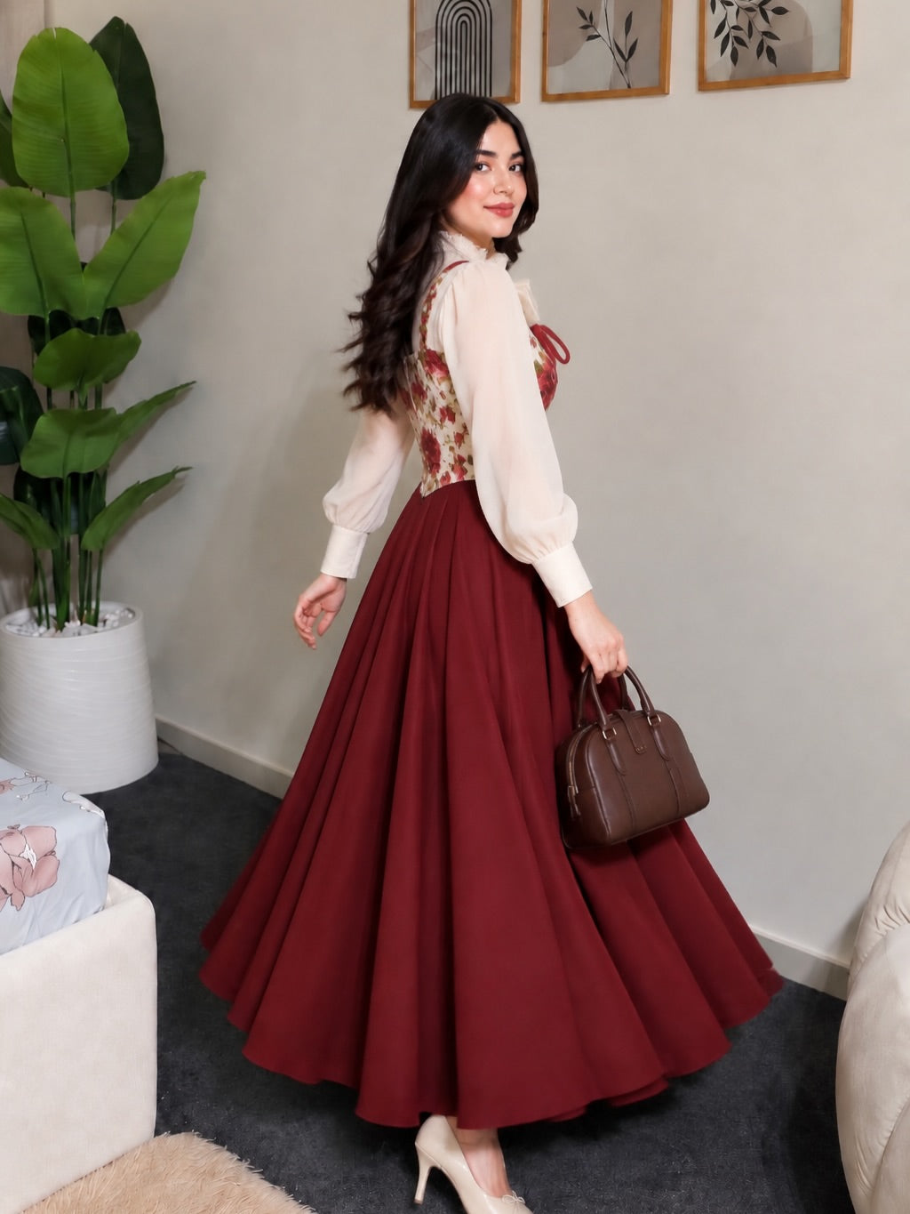 Floral print corset with extra flair skirt